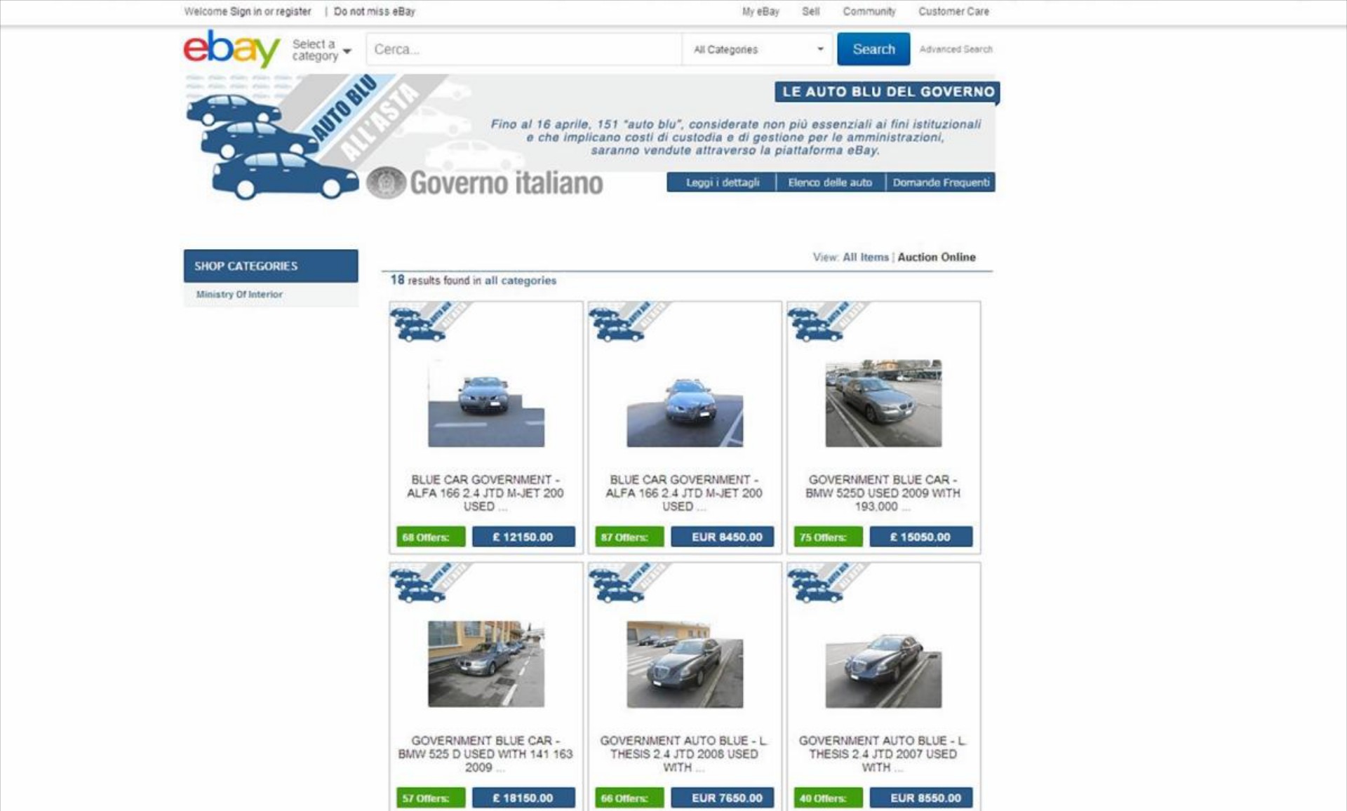 Προς πώληση 151 αυτοκίνητα του ιταλικού Δημοσίου