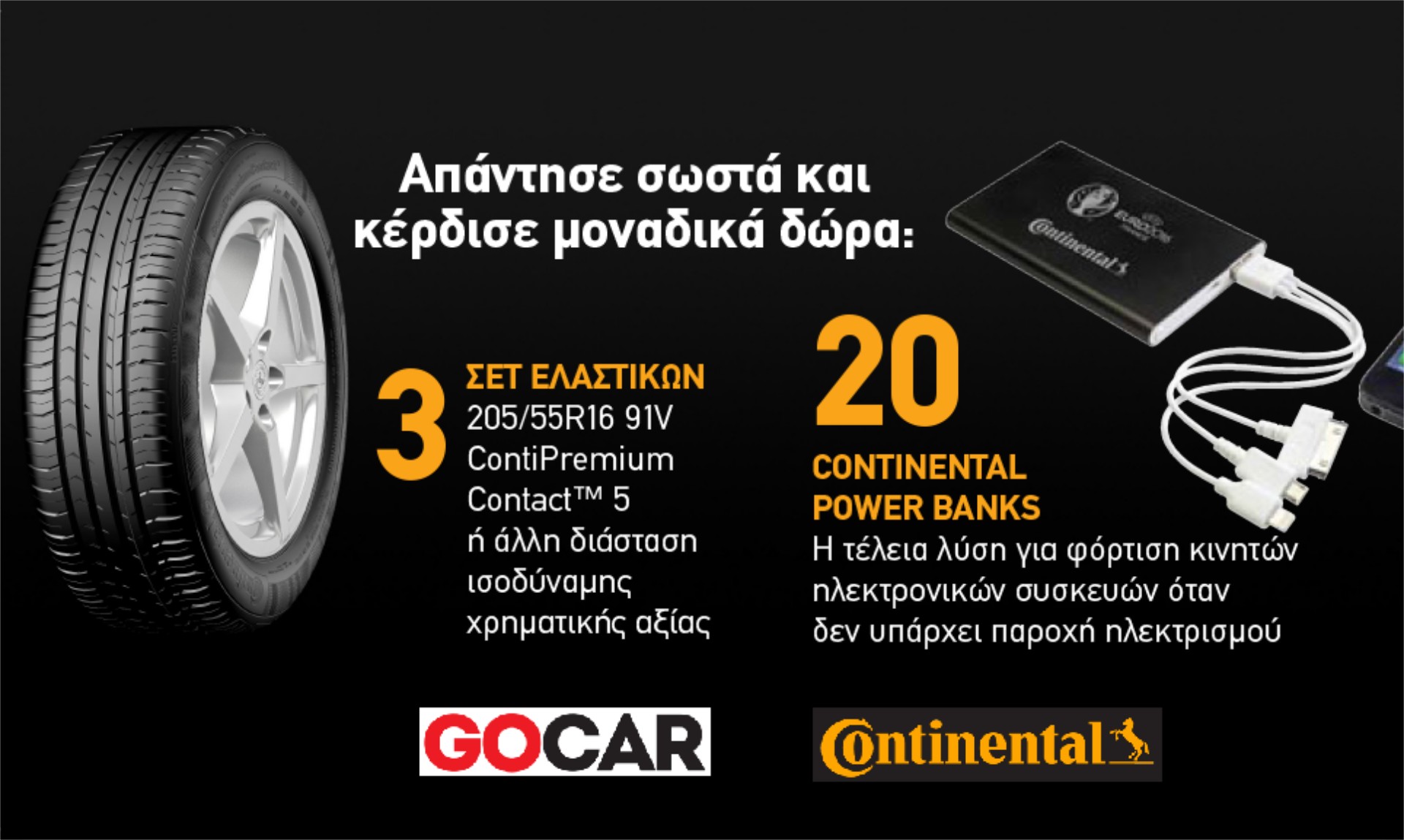 Κέρδισε 3 σετ ελαστικών και 20 Power Banks