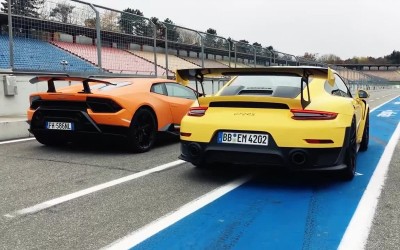 Porsche 911 GT2 RS vs Lamborghini Huracan Performante (vid)