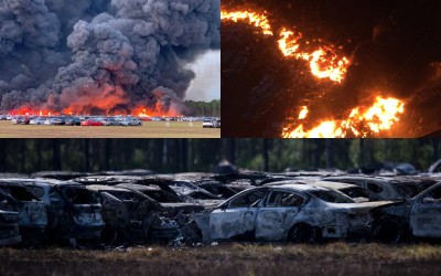Video: Στάχτη 3.500 αυτοκίνητα σε πάρκινγκ αεροδρομίου! 