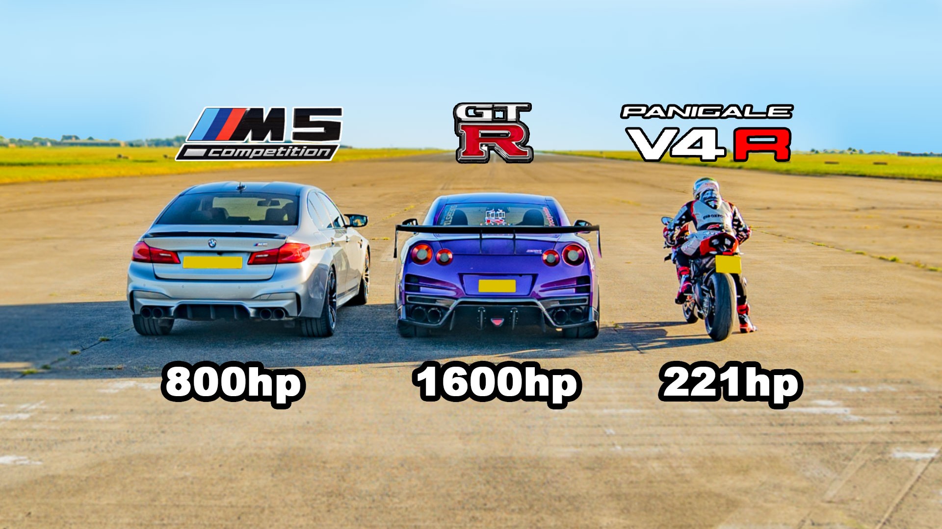 Drag Race 2.621 ίππων: Nissan GT-R vs BMW M5 vs Ducati V4R [Video]