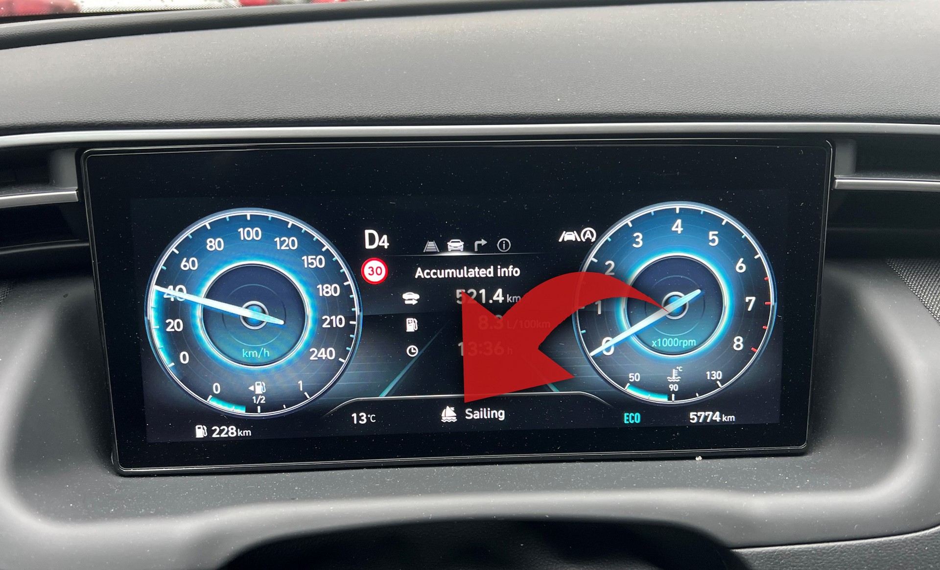Τι σημαίνει η ένδειξη Sailing στo καντράν του Hyundai Tuscon;