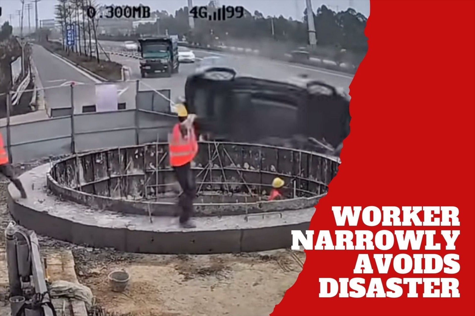 Ο πιο τυχερός εργάτης του κόσμου – Αυτοκίνητο έπεσε στην τρύπα που δούλευε [video]