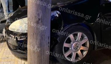 Λάρισα: Διπλό τρακάρισμα - Πώς μια κολώνα «έσωσε» μια καφετέρια