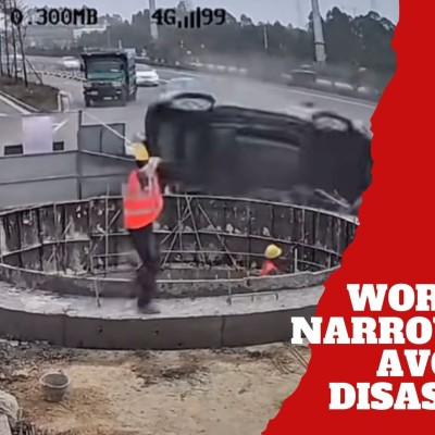 Ο πιο τυχερός εργάτης του κόσμου – Αυτοκίνητο έπεσε στην τρύπα που δούλευε [video]