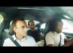 Taking the driving test on a race track