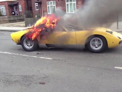 Lamborghini Miura SV catches fire in central London